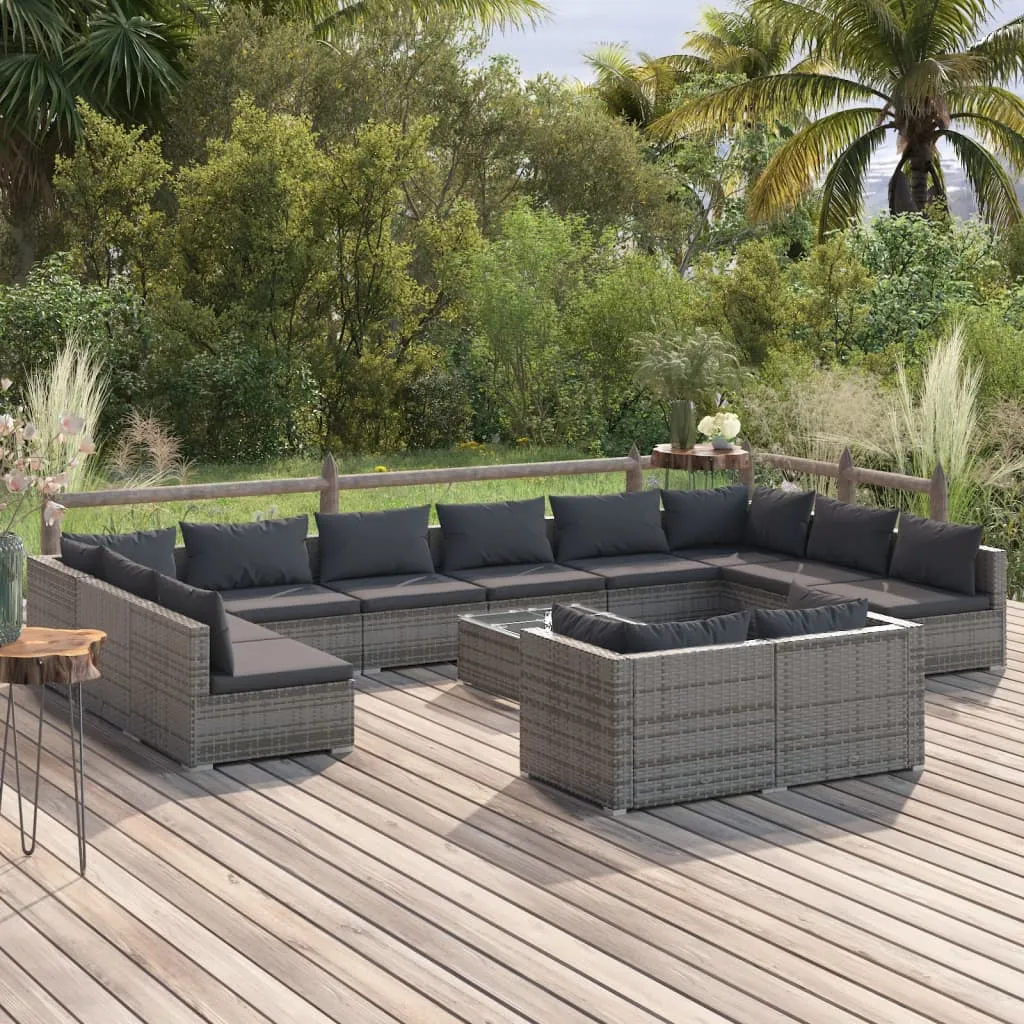 vidaXL Set Divani da Giardino 13 pz con Cuscini in Polyrattan Grigio