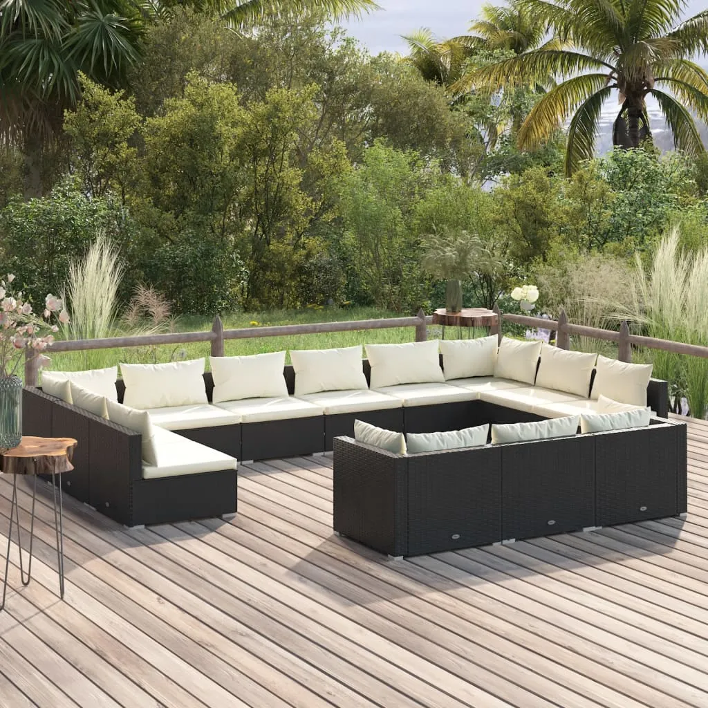 vidaXL Set Divani da Giardino 13 pz con Cuscini in Polyrattan Nero