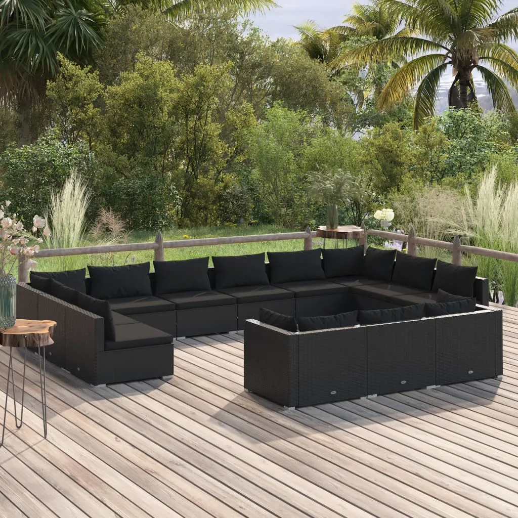 vidaXL Set Divani da Giardino 13 pz con Cuscini in Polyrattan Nero