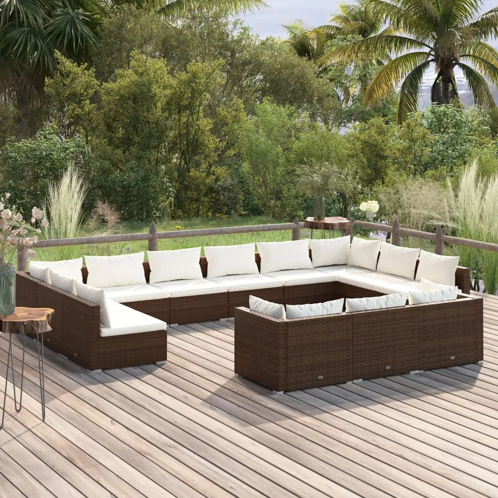 vidaXL Set Divani da Giardino 13 pz con Cuscini in Polyrattan Marrone