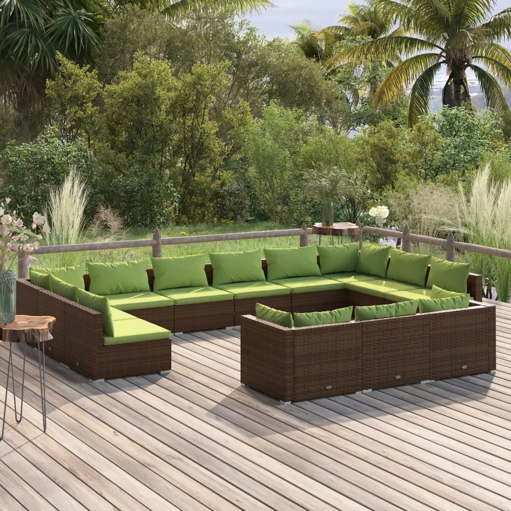 vidaXL Set Divani da Giardino 13 pz con Cuscini in Polyrattan Marrone