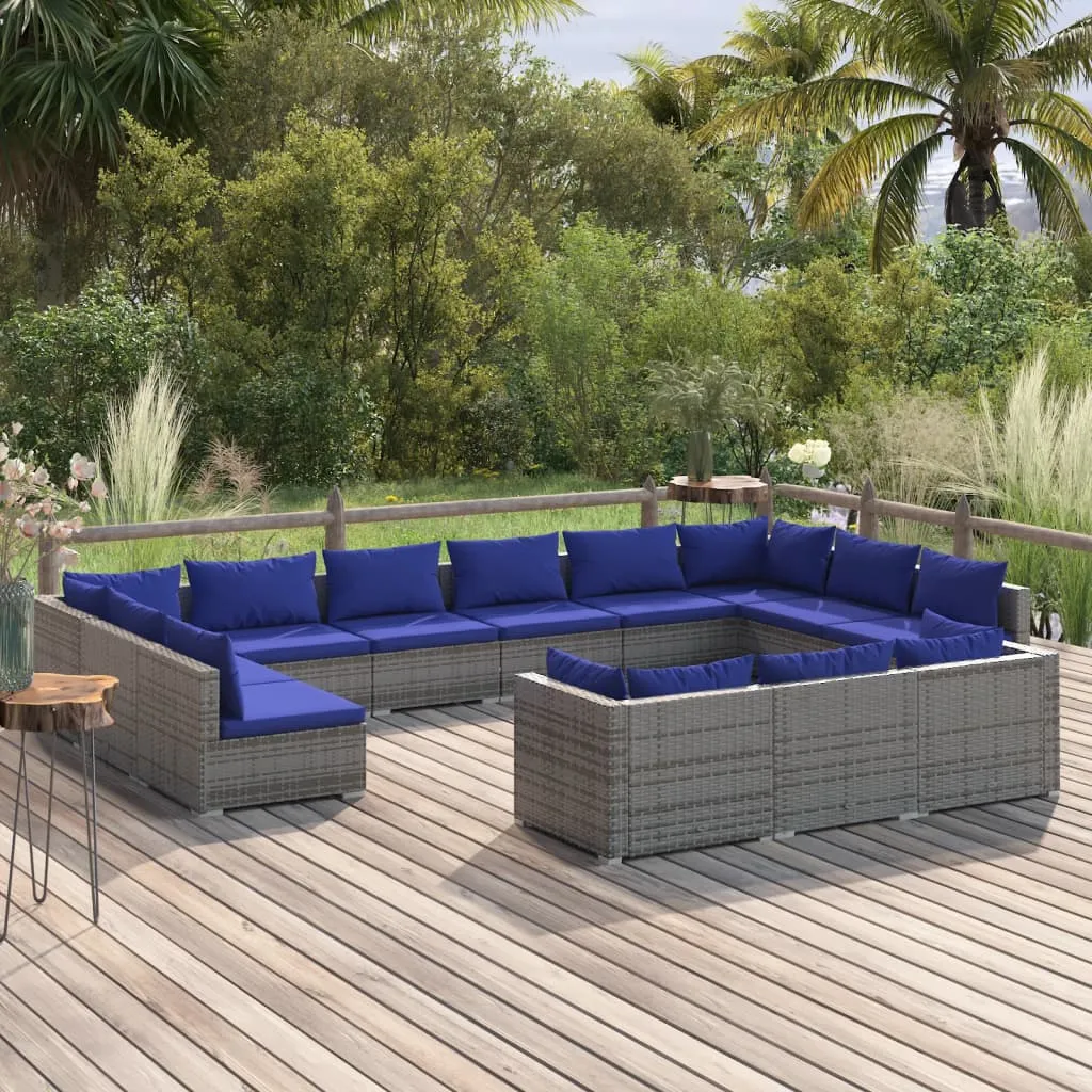 vidaXL Set Divani da Giardino 13 pz con Cuscini in Polyrattan Grigio