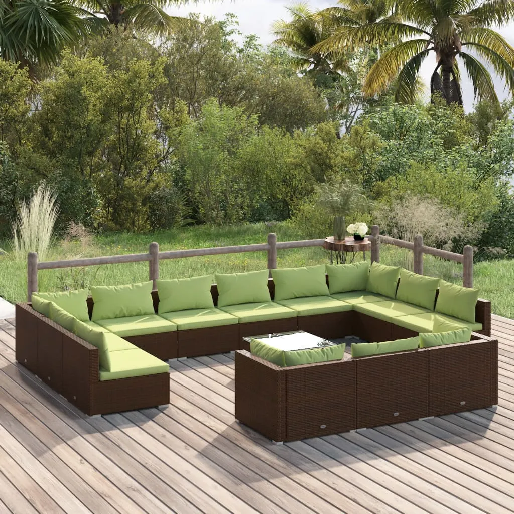 vidaXL Set Divani da Giardino 14 pz con Cuscini in Polyrattan Marrone