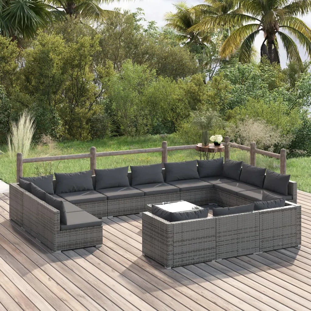 vidaXL Set Divani da Giardino 14 pz con Cuscini in Polyrattan Grigio