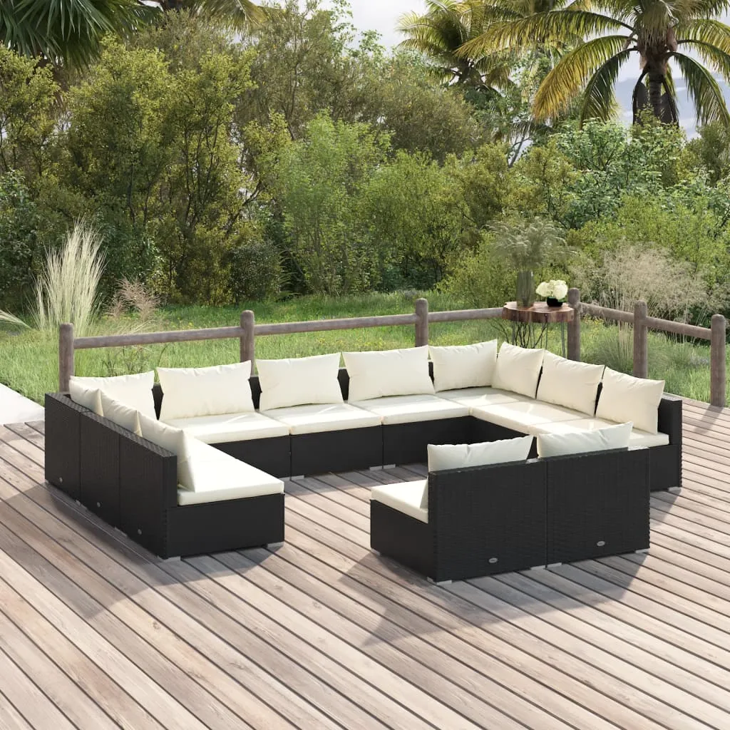 vidaXL Set Divani da Giardino 11 pz con Cuscini in Polyrattan Nero