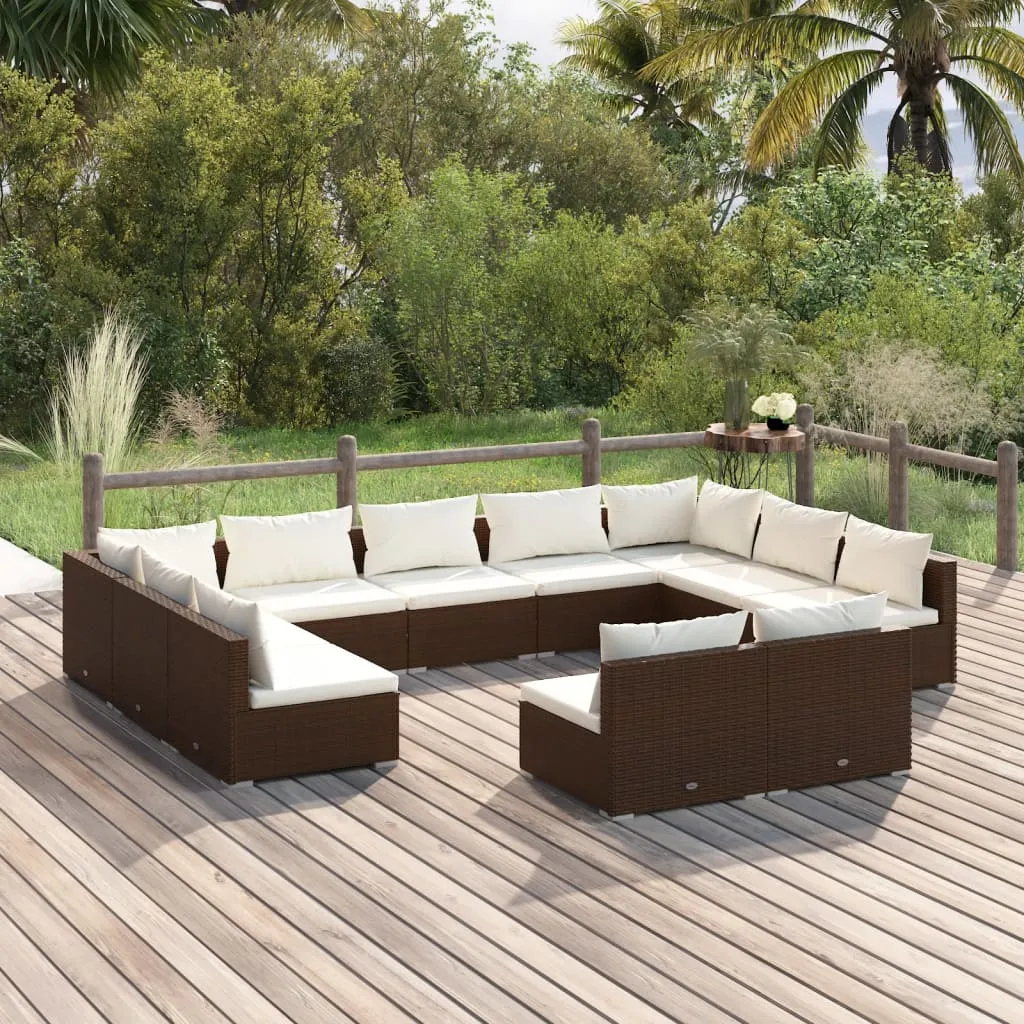 vidaXL Set Divani da Giardino 11 pz con Cuscini in Polyrattan Marrone