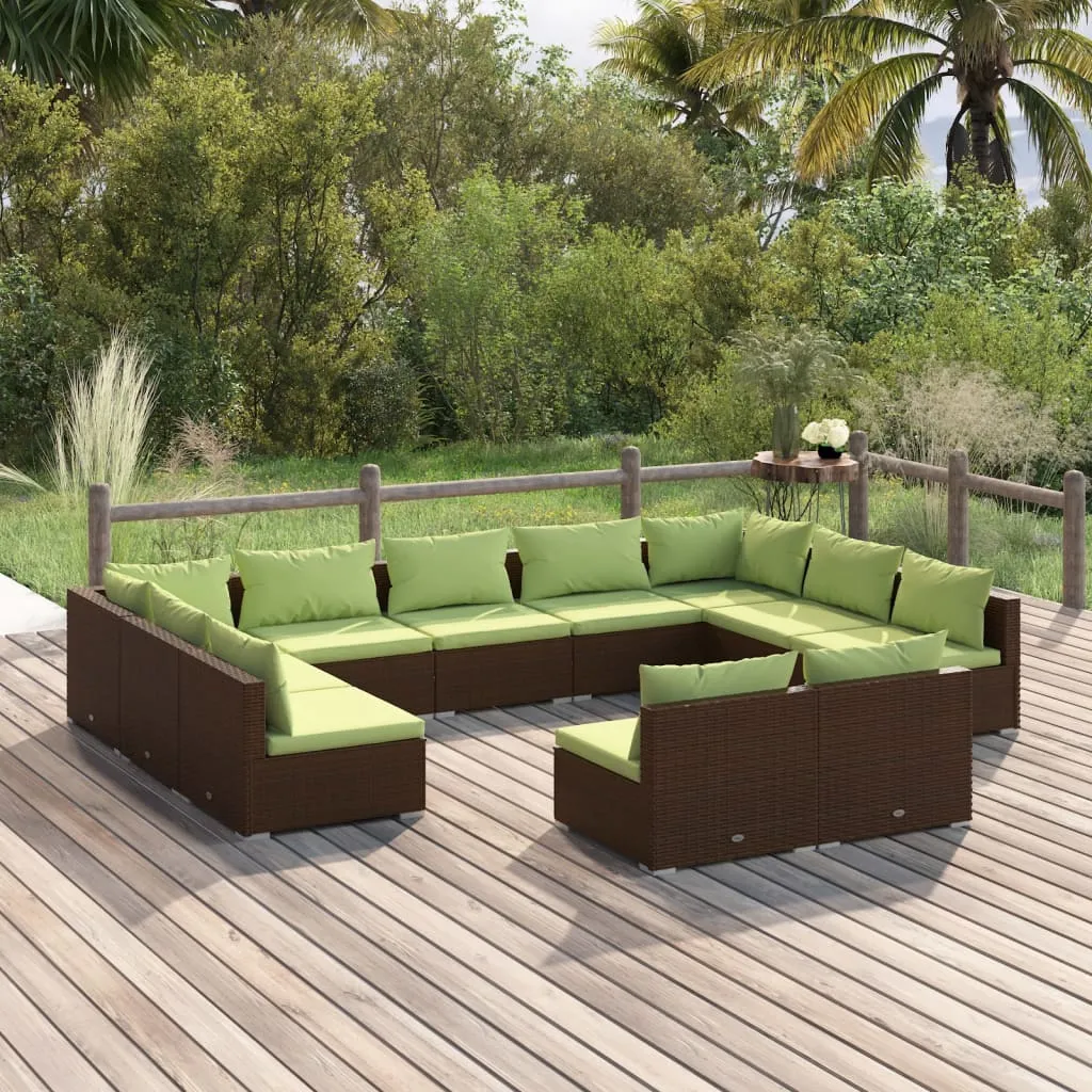 vidaXL Set Divani da Giardino 11 pz con Cuscini in Polyrattan Marrone