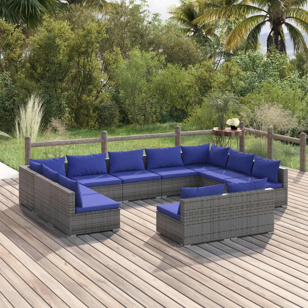 vidaXL Set Divani da Giardino 11 pz con Cuscini in Polyrattan Grigio