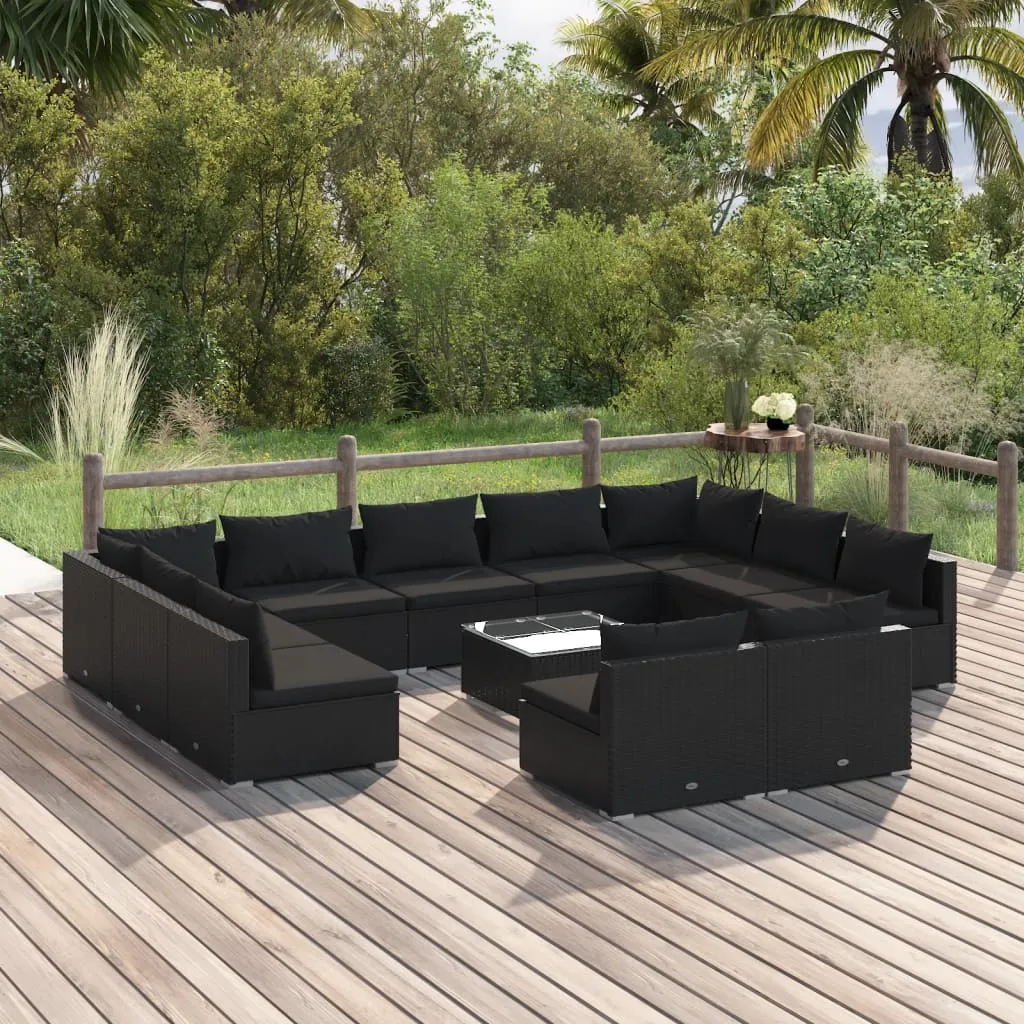 vidaXL Set Divani da Giardino 12 pz con Cuscini in Polyrattan Nero