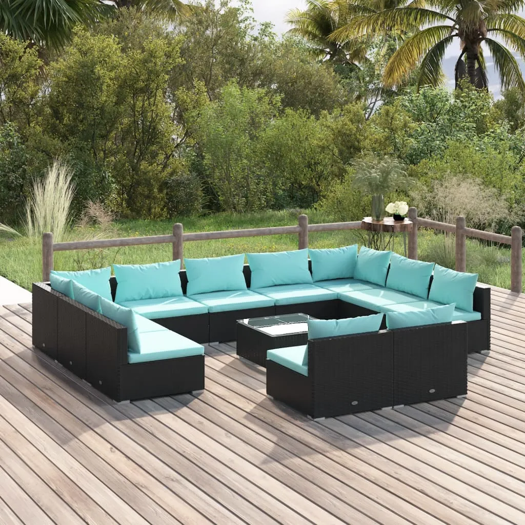 vidaXL Set Divani da Giardino 12 pz con Cuscini in Polyrattan Nero