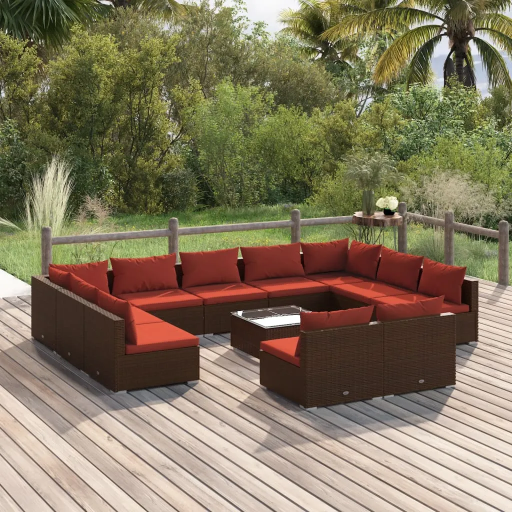 vidaXL Set Divani da Giardino 12 pz con Cuscini in Polyrattan Marrone