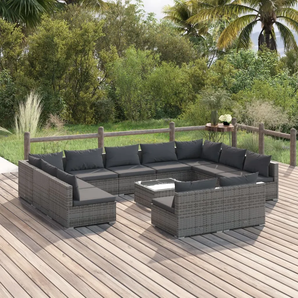 vidaXL Set Divani da Giardino 12 pz con Cuscini in Polyrattan Grigio