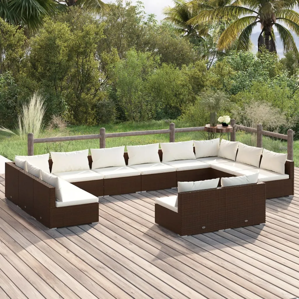 vidaXL Set Divani da Giardino 12 pz con Cuscini in Polyrattan Marrone