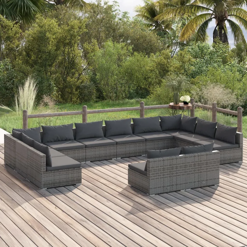 vidaXL Set Divani da Giardino 12 pz con Cuscini in Polyrattan Grigio