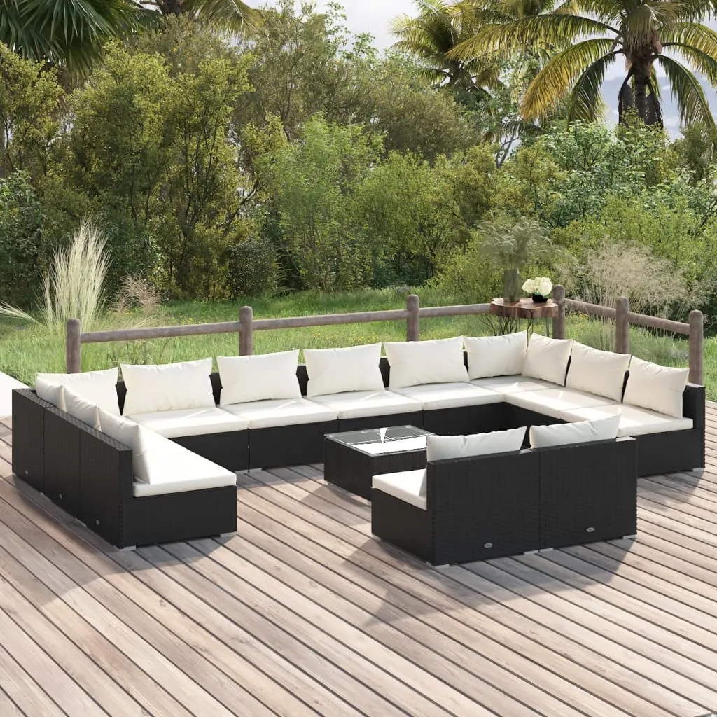 vidaXL Set Divani da Giardino 13 pz con Cuscini in Polyrattan Nero