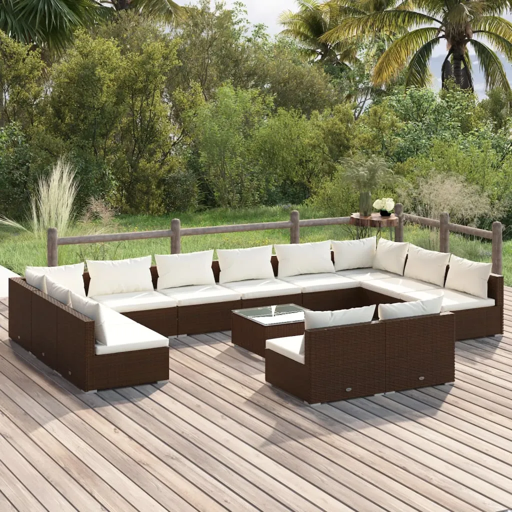 vidaXL Set Divani da Giardino 13 pz con Cuscini in Polyrattan Marrone