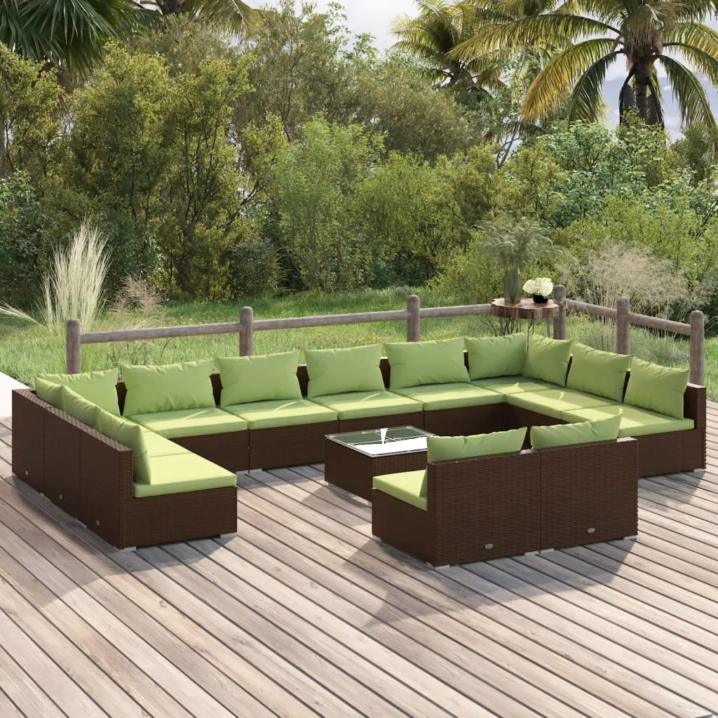 vidaXL Set Divani da Giardino 13 pz con Cuscini in Polyrattan Marrone