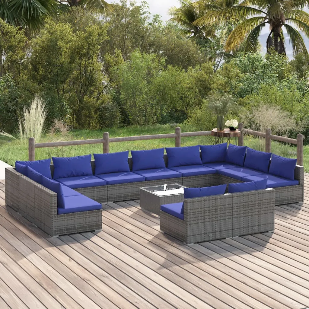 vidaXL Set Divani da Giardino 13 pz con Cuscini in Polyrattan Grigio