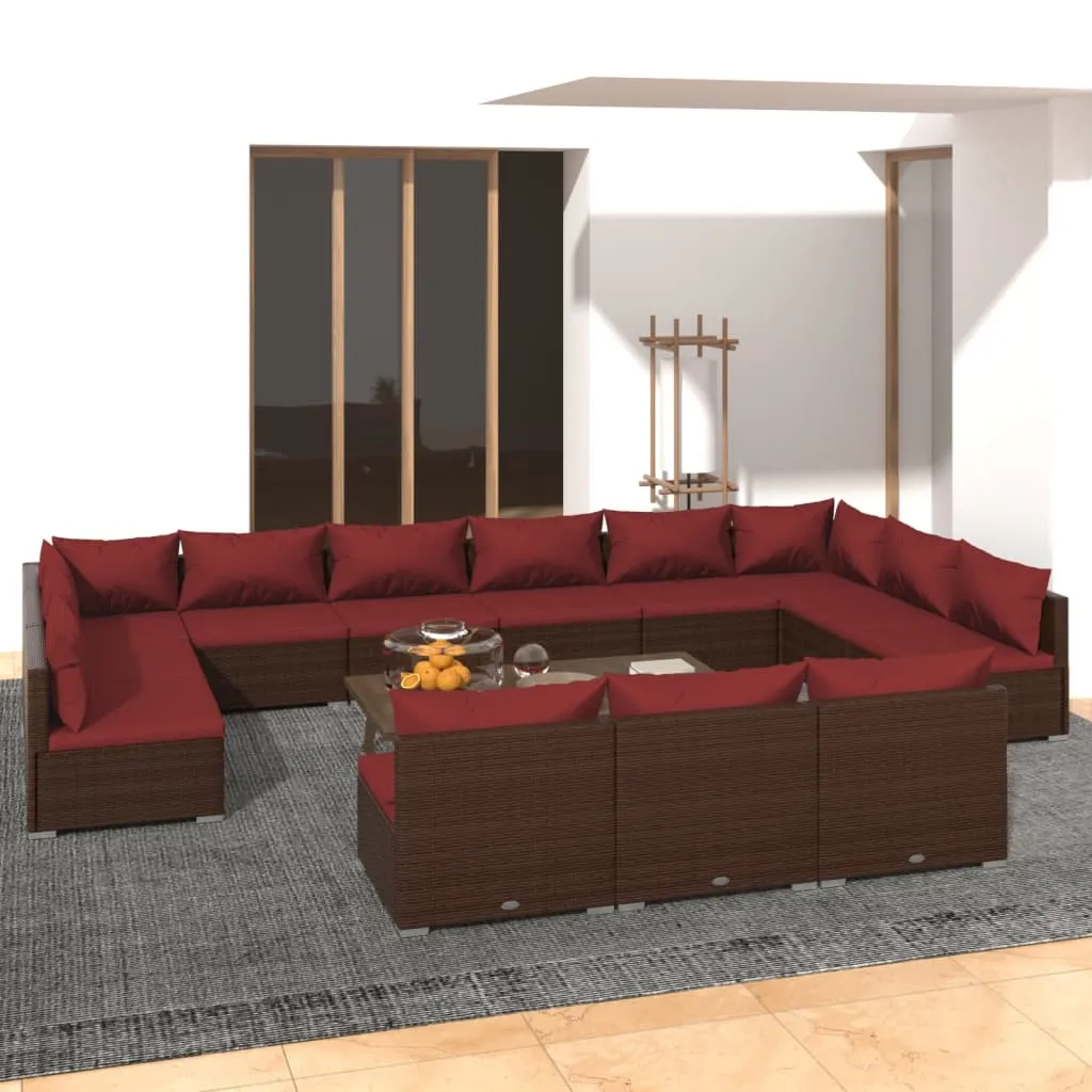 vidaXL Set Divani da Giardino 13 pz con Cuscini in Polyrattan Marrone