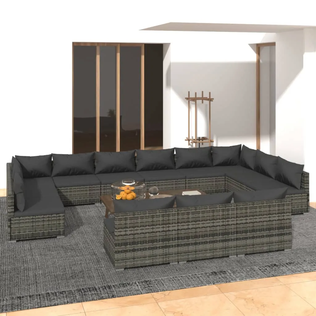 vidaXL Set Divani da Giardino 13 pz con Cuscini in Polyrattan Grigio