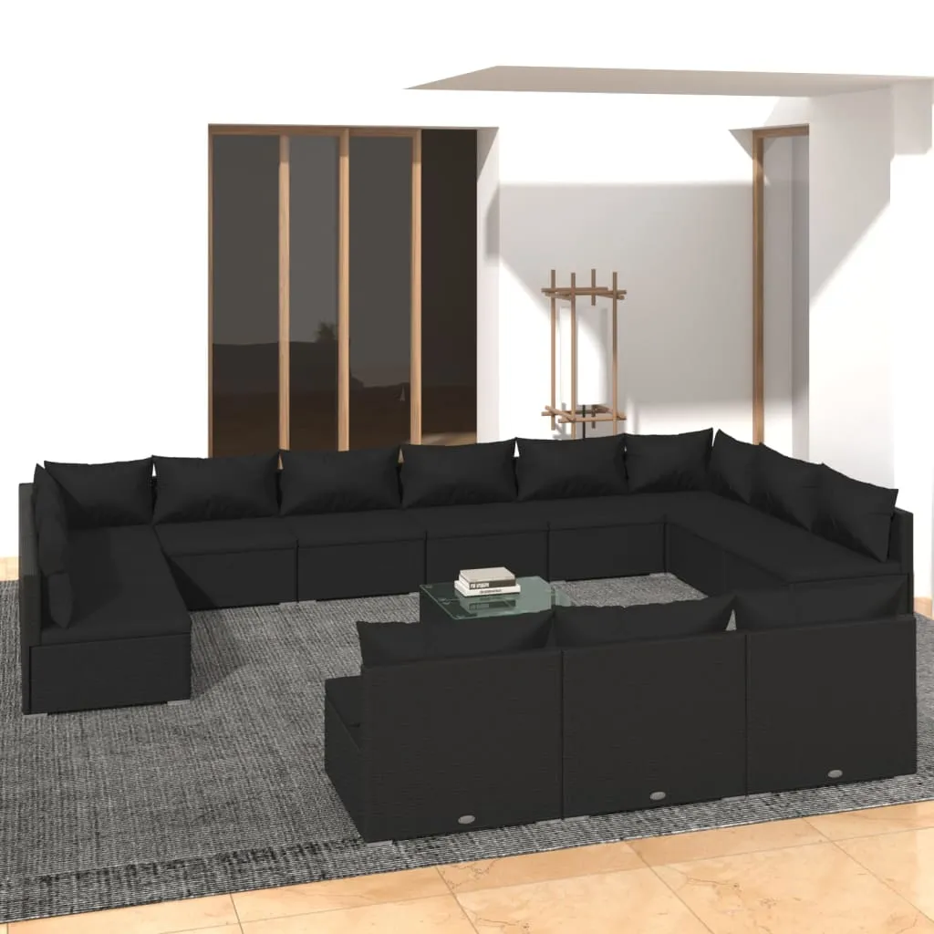 vidaXL Set Divani da Giardino 14 pz con Cuscini in Polyrattan Nero