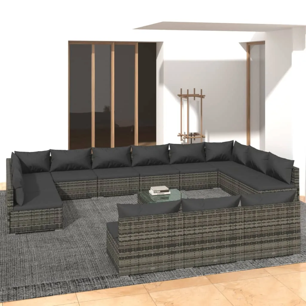 vidaXL Set Divani da Giardino 14 pz con Cuscini in Polyrattan Grigio