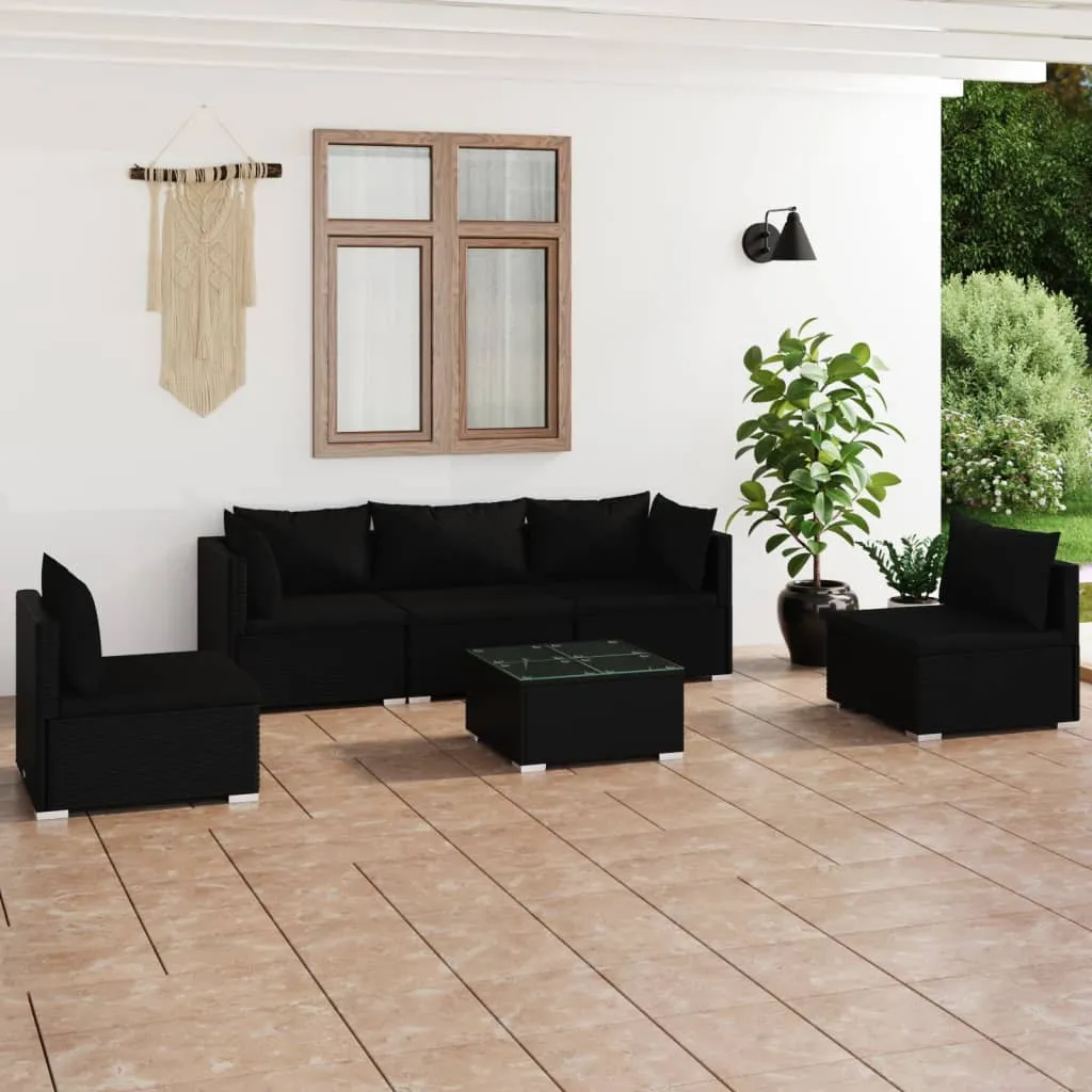 vidaXL Set Divani da Giardino 6 pz con Cuscini in Polyrattan Nero