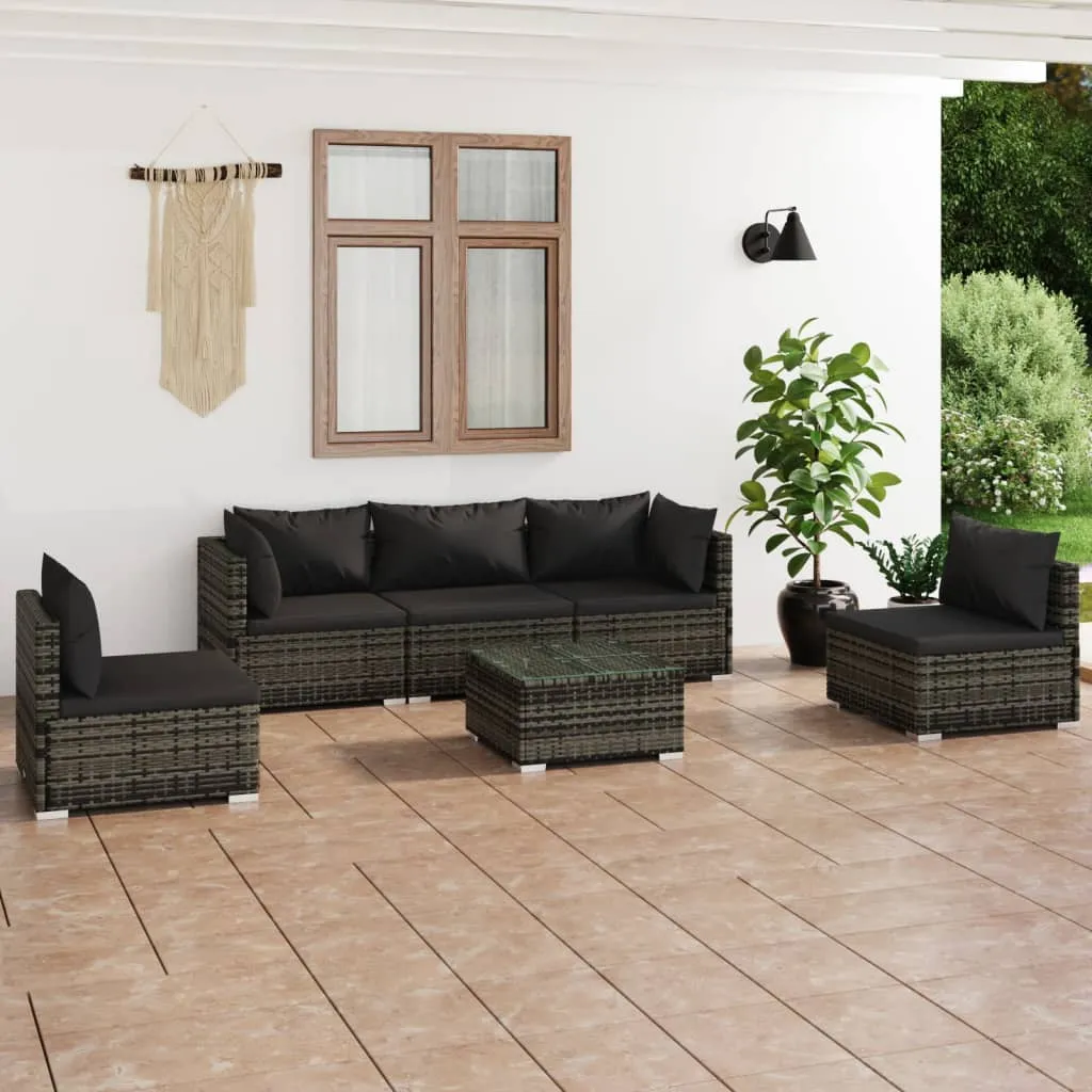 vidaXL Set Divani da Giardino 6 pz con Cuscini in Polyrattan Grigio