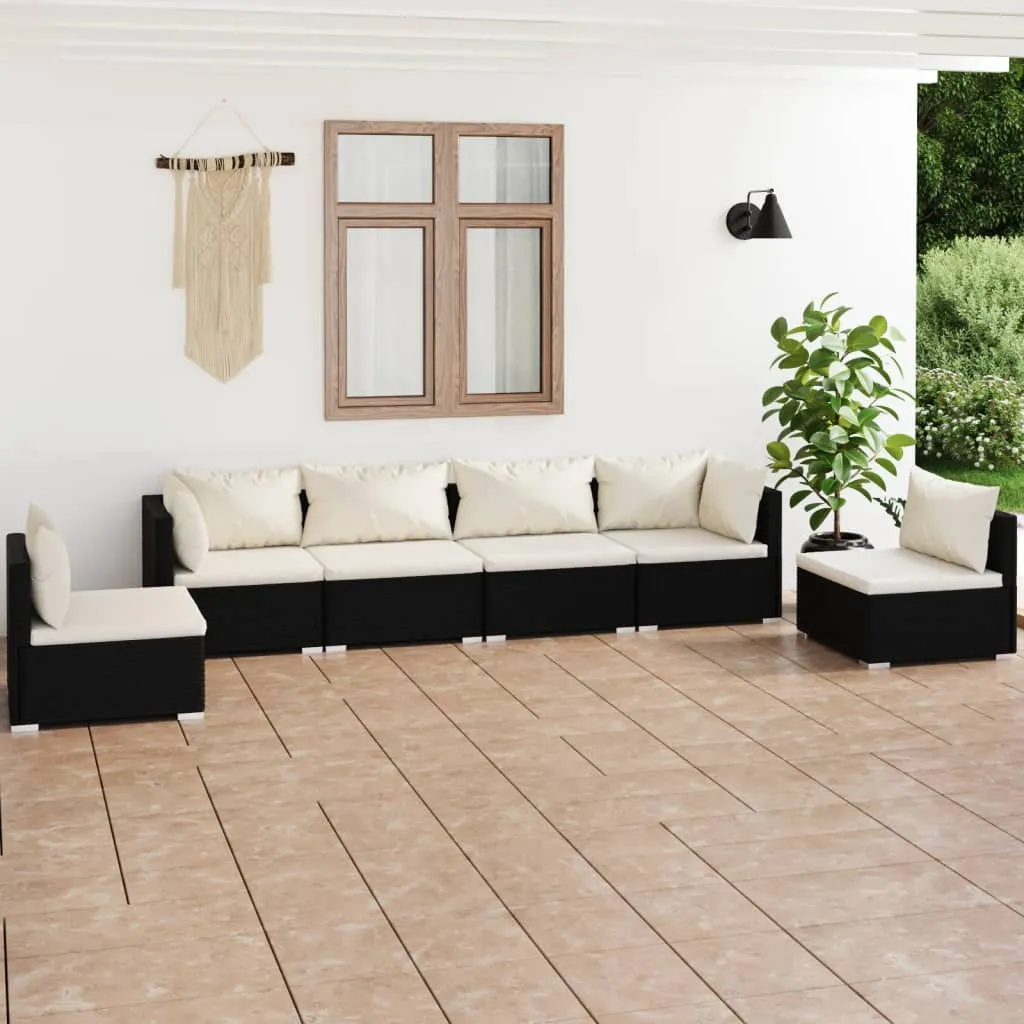 vidaXL Set Divani da Giardino 6 pz con Cuscini in Polyrattan Nero