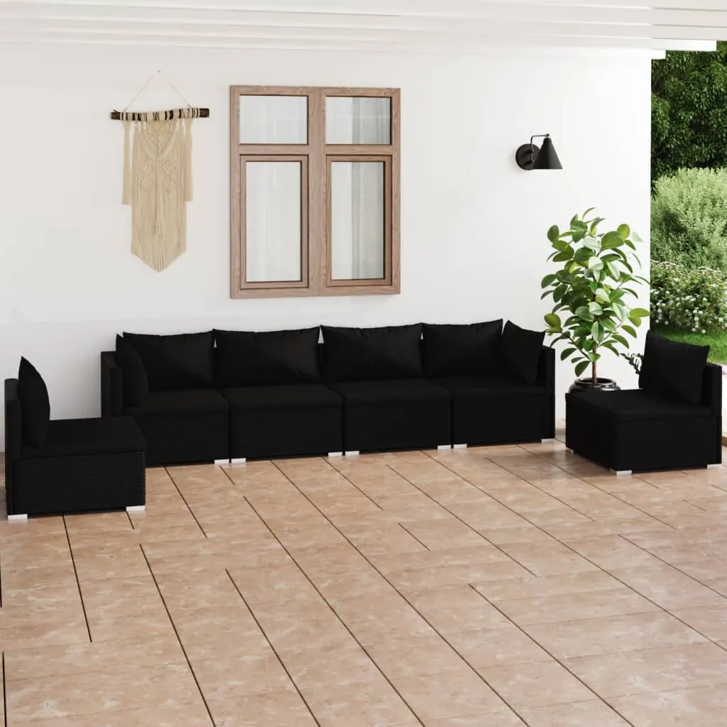 vidaXL Set Divani da Giardino 6 pz con Cuscini in Polyrattan Nero