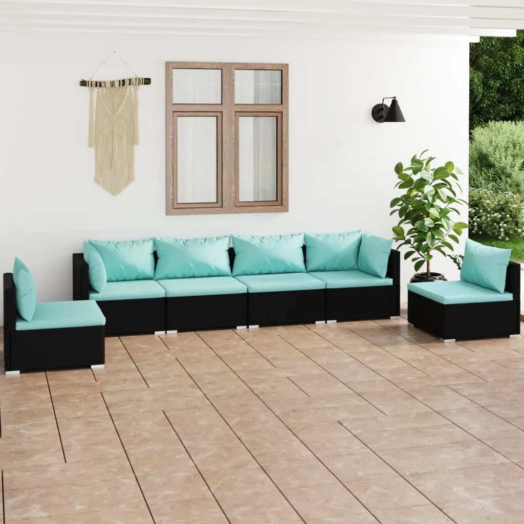 vidaXL Set Divani da Giardino 6 pz con Cuscini in Polyrattan Nero