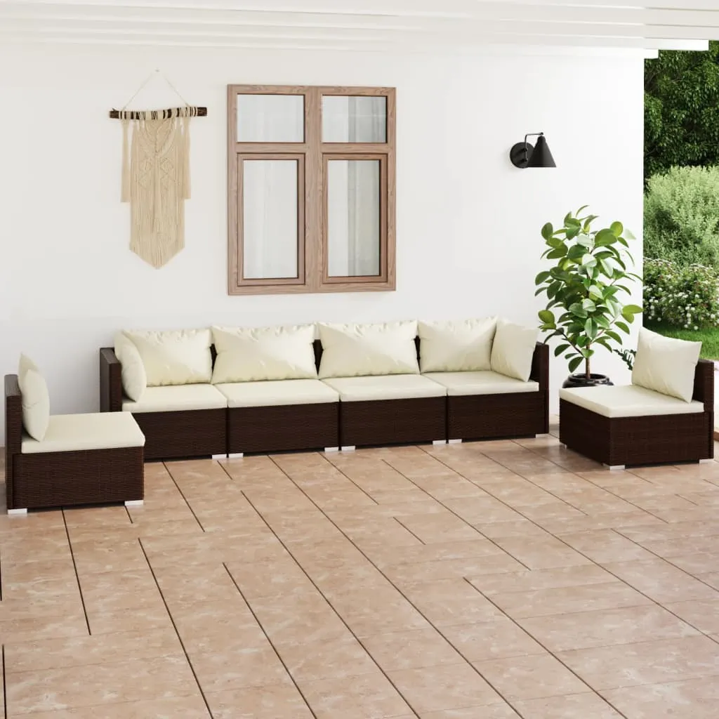 vidaXL Set Divani da Giardino 6 pz con Cuscini in Polyrattan Marrone