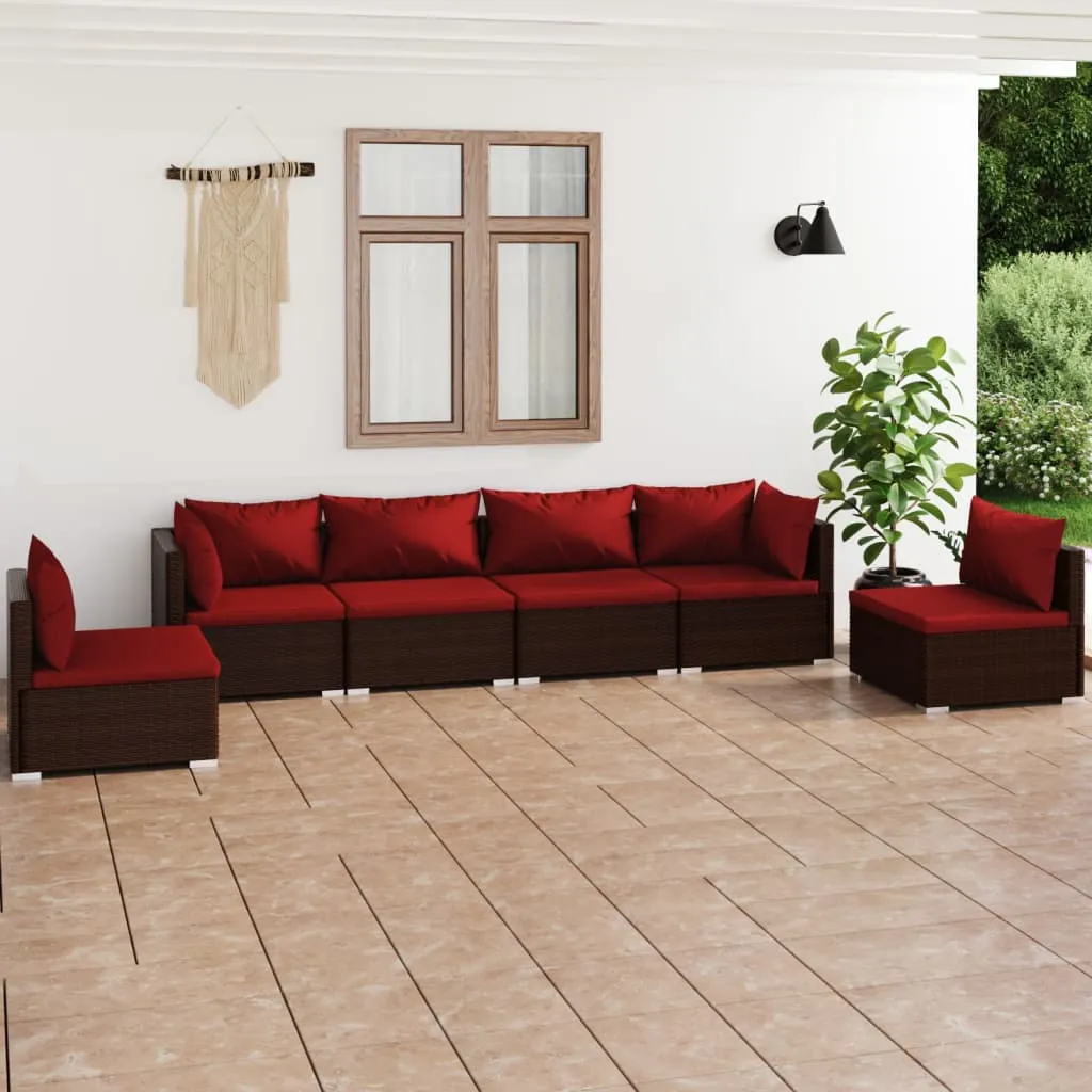 vidaXL Set Divani da Giardino 6 pz con Cuscini in Polyrattan Marrone