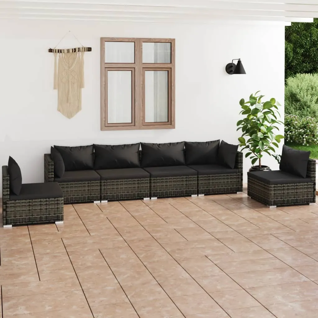 vidaXL Set Divani da Giardino 6 pz con Cuscini in Polyrattan Grigio