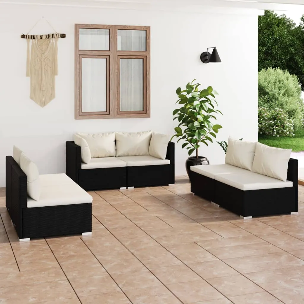 vidaXL Set Divani da Giardino 6 pz con Cuscini in Polyrattan Nero