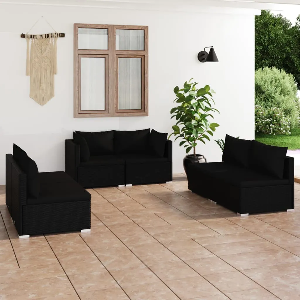 vidaXL Set Divani da Giardino 6 pz con Cuscini in Polyrattan Nero