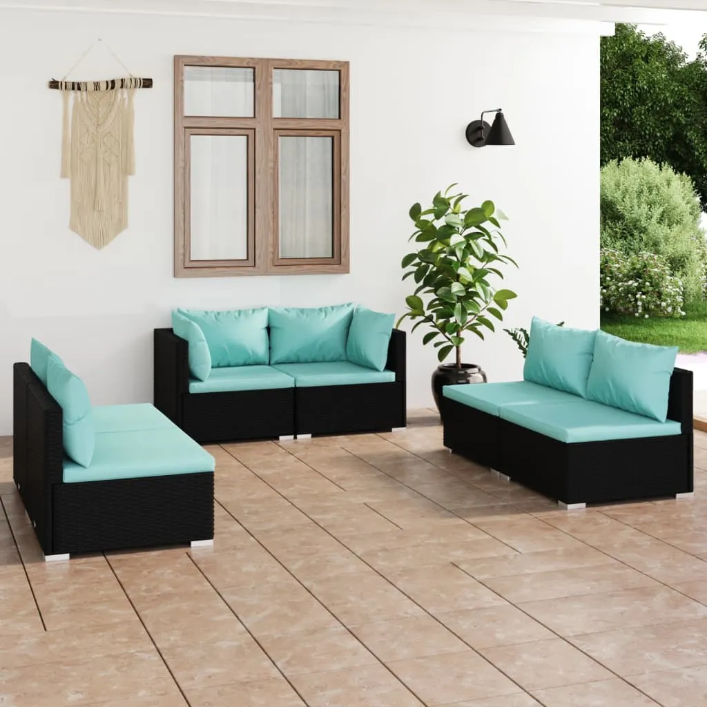 vidaXL Set Divani da Giardino 6 pz con Cuscini in Polyrattan Nero