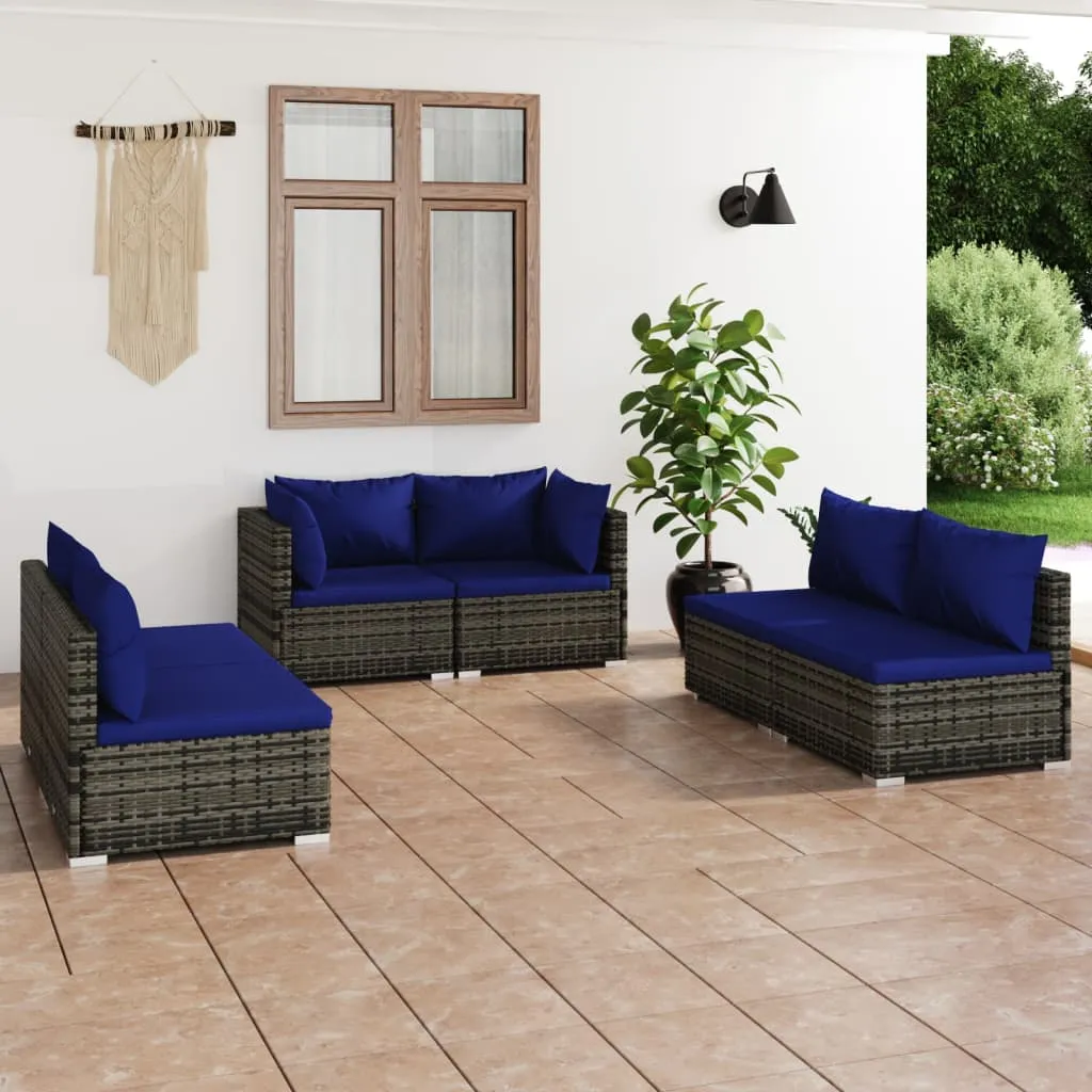 vidaXL Set Divani da Giardino 6 pz con Cuscini in Polyrattan Grigio