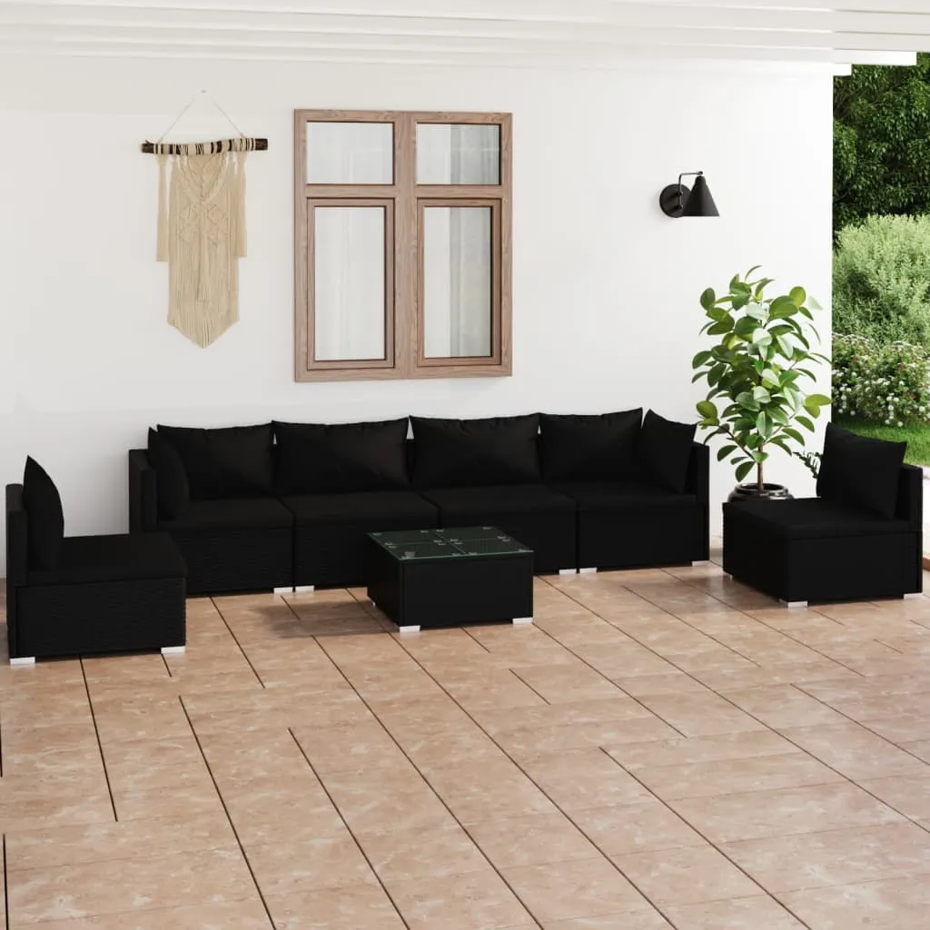 vidaXL Set Divani da Giardino 7 pz con Cuscini in Polyrattan Nero