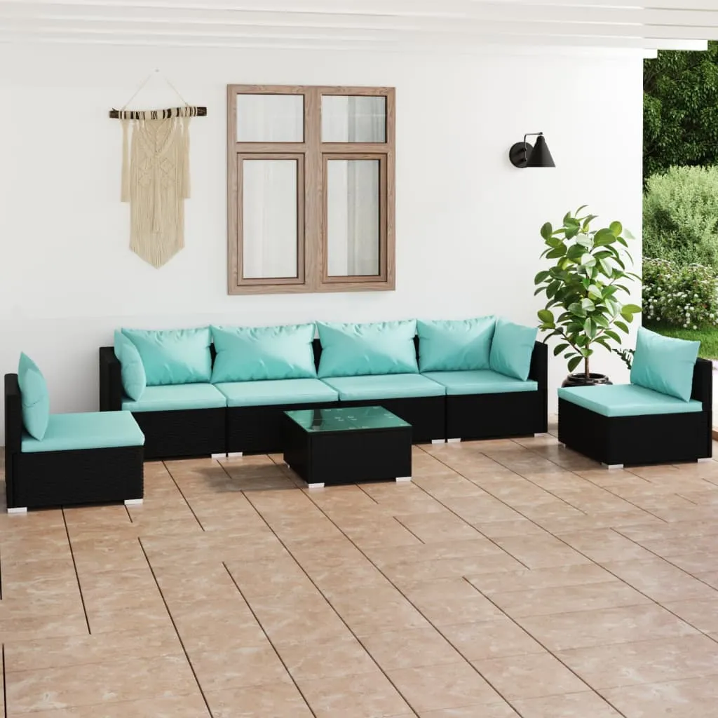 vidaXL Set Salotto da Giardino 7 pz con Cuscini in Polyrattan Nero