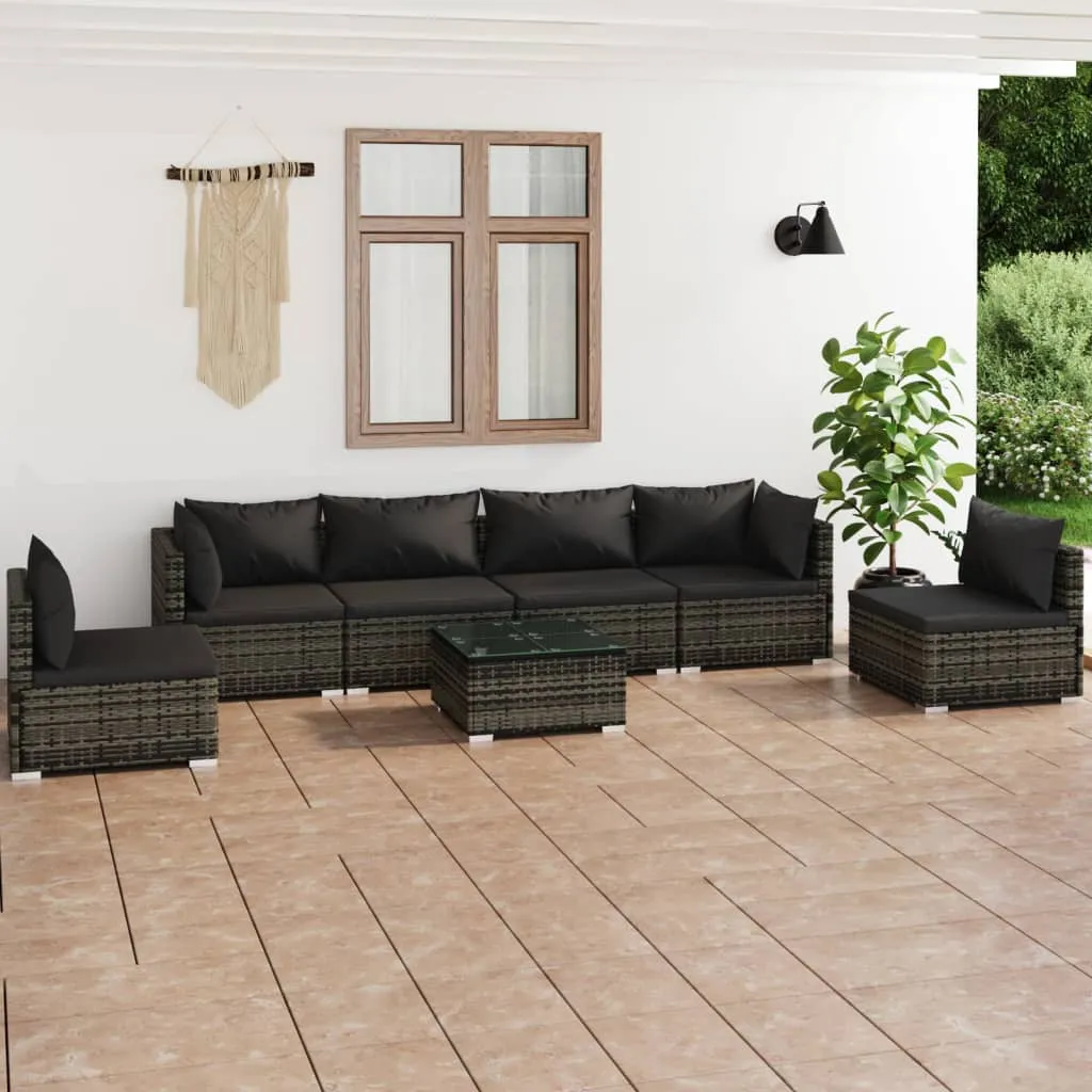 vidaXL Set Divani da Giardino 7 pz con Cuscini in Polyrattan Grigio