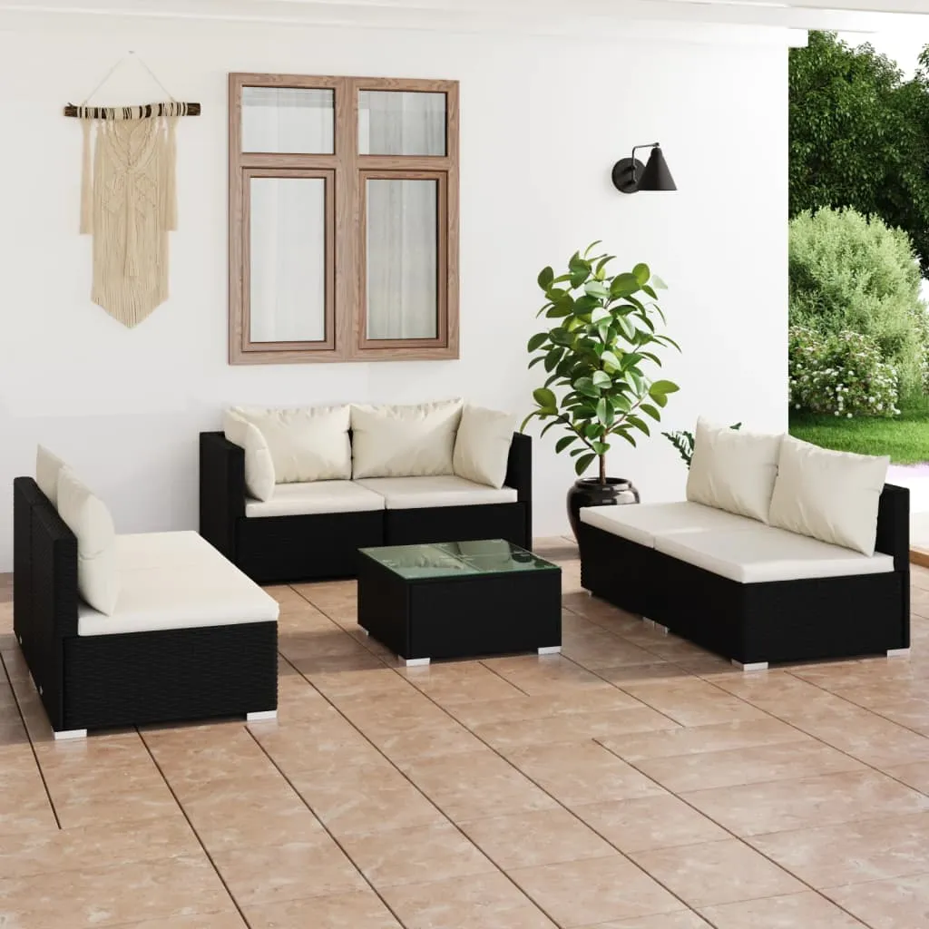 vidaXL Set Divani da Giardino 7 pz con Cuscini in Polyrattan Nero