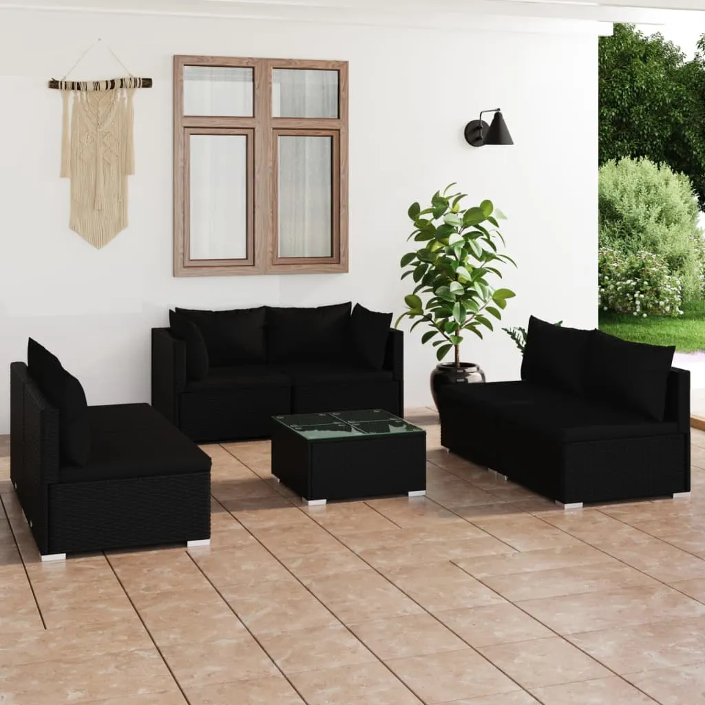 vidaXL Set Divani da Giardino 7 pz con Cuscini in Polyrattan Nero