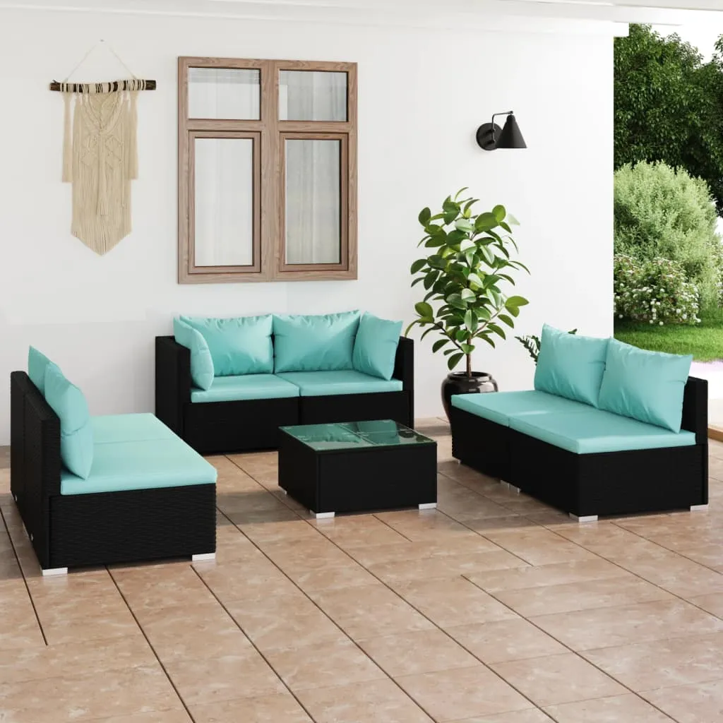 vidaXL Set Salotto da Giardino 7 pz con Cuscini in Polyrattan Nero