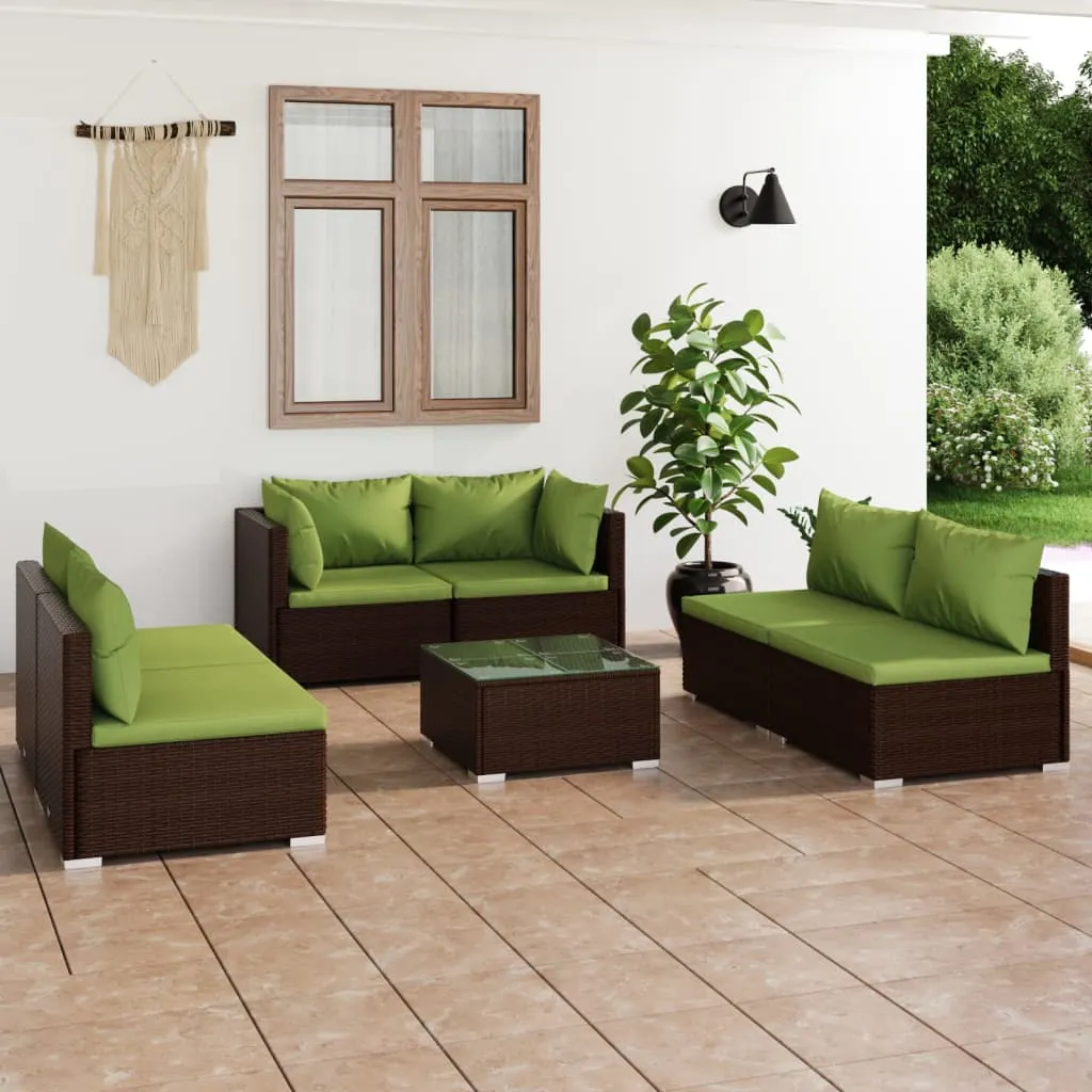 vidaXL Set Divani da Giardino 7 pz con Cuscini in Polyrattan Marrone