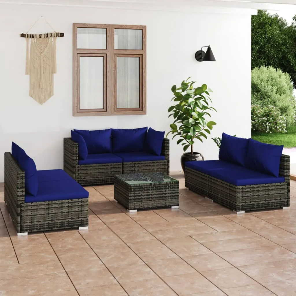 vidaXL Set Divani da Giardino 7 pz con Cuscini in Polyrattan Grigio