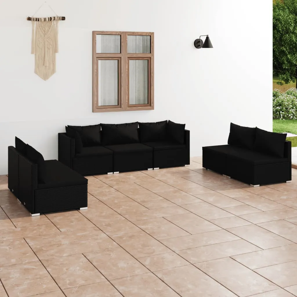 vidaXL Set Divani da Giardino 7 pz con Cuscini in Polyrattan Nero