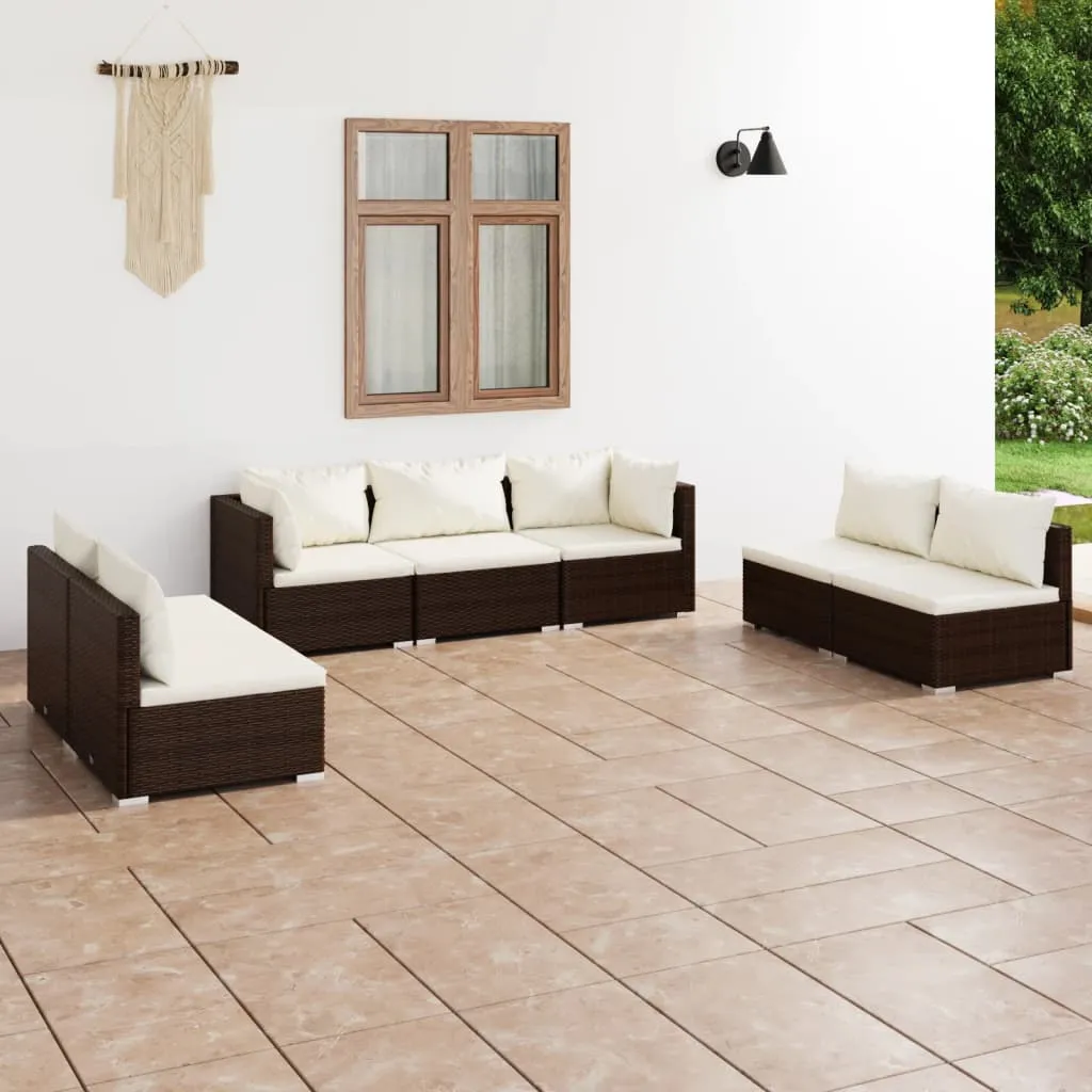 vidaXL Set Divani da Giardino 7 pz con Cuscini in Polyrattan Marrone