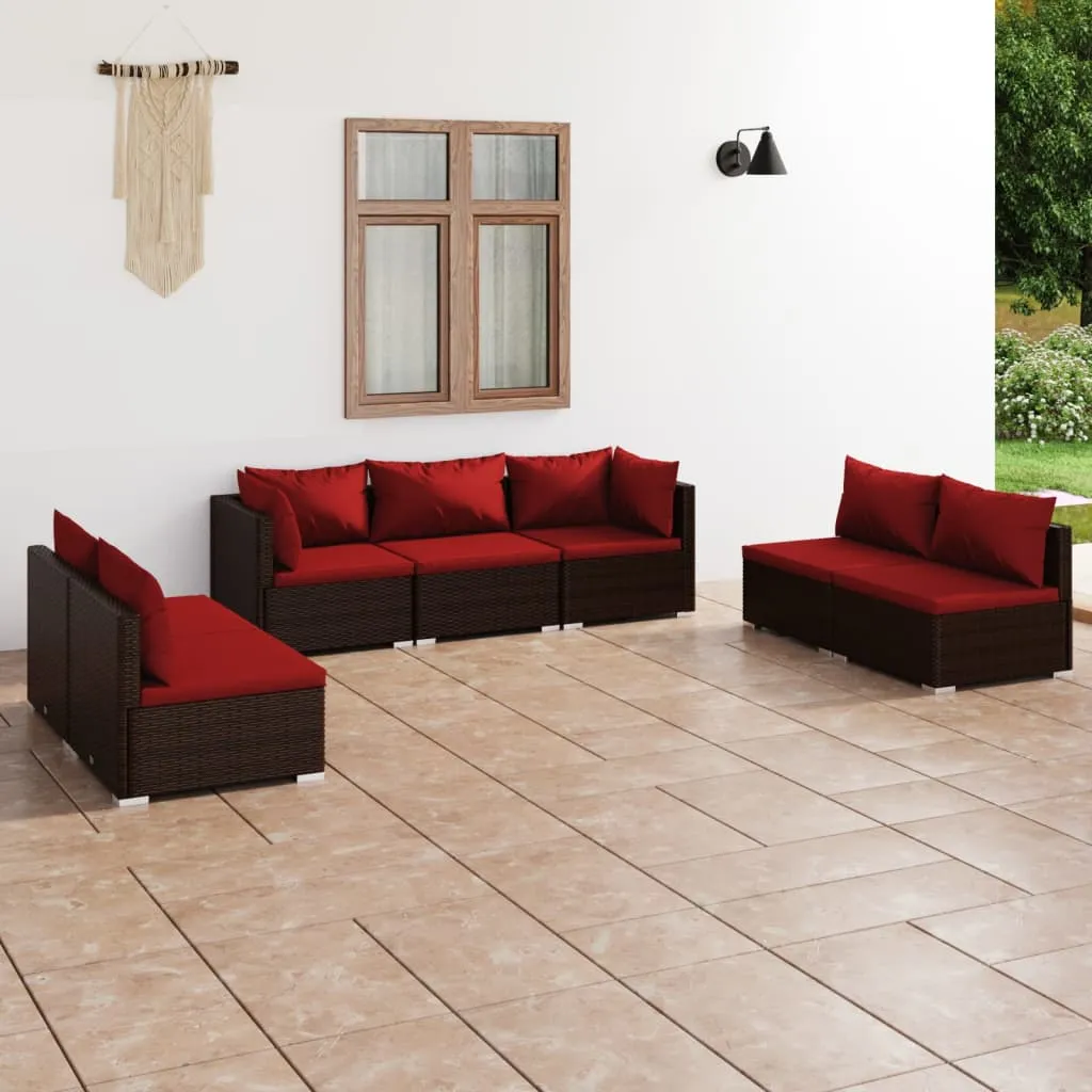 vidaXL Set Divani da Giardino 7 pz con Cuscini in Polyrattan Marrone