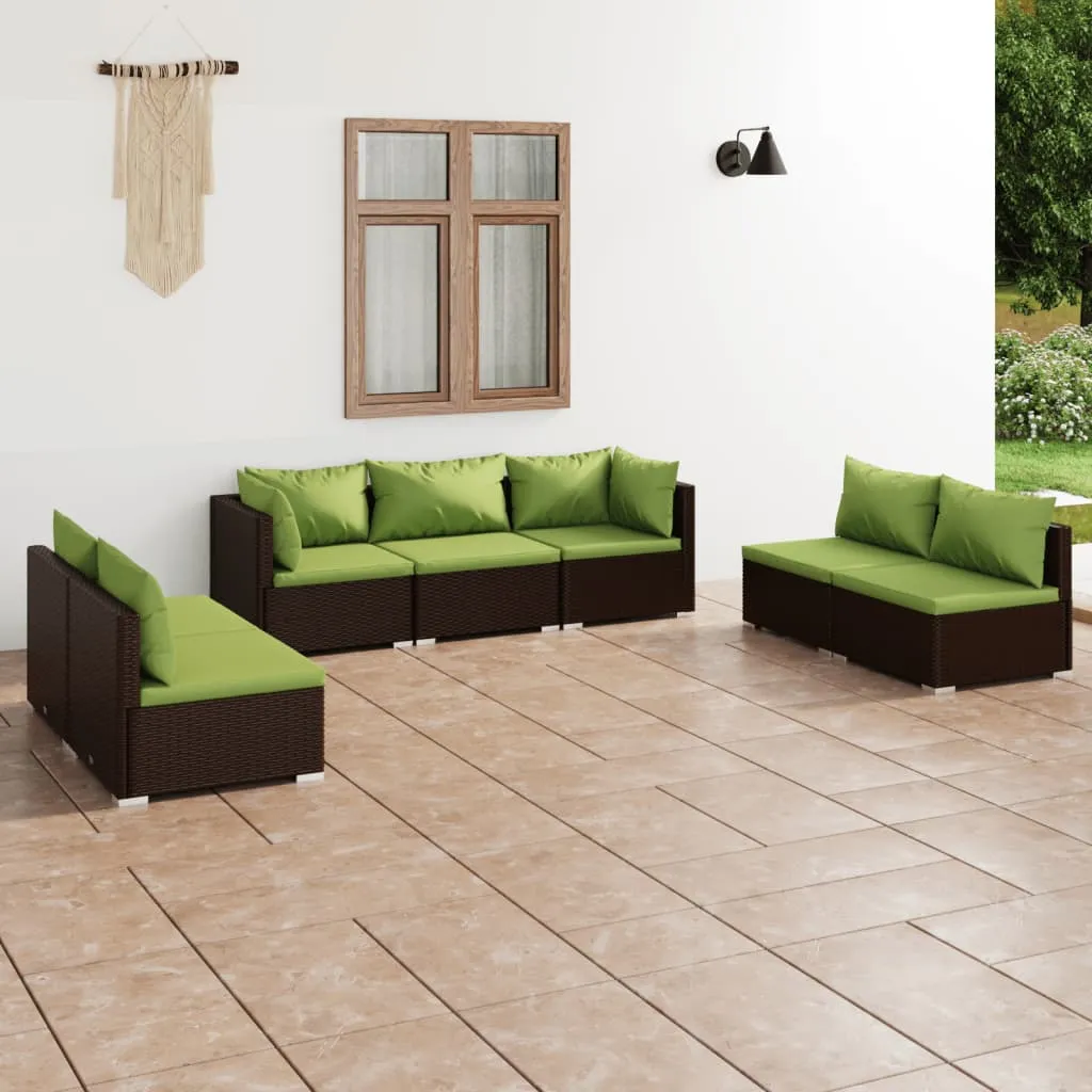 vidaXL Set Divani da Giardino 7 pz con Cuscini in Polyrattan Marrone